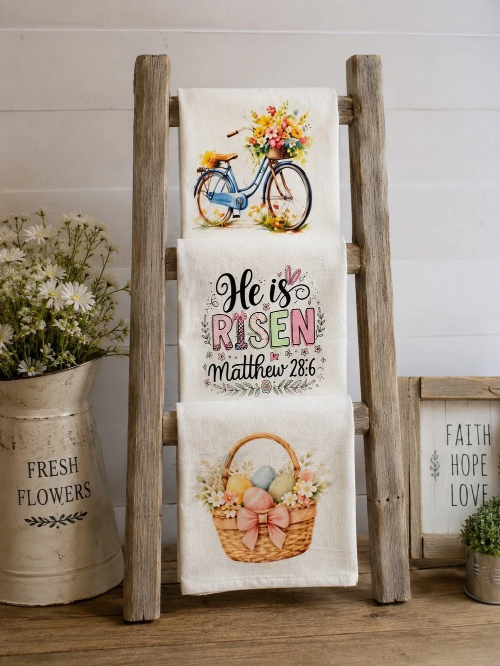 Spring Easter Kitchen Towels - Floral Bike & Basket Set